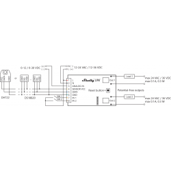 Shelly UNI schema implant WiFi interface pour Domotique Home-Automation MQTT